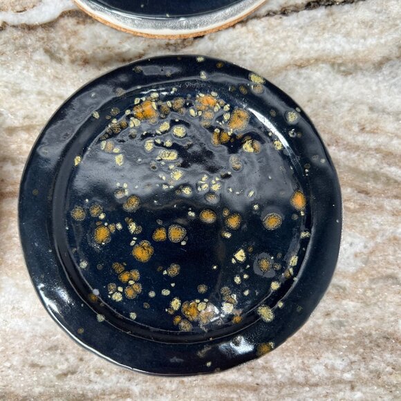 Stoneware Glazed Coasters Mottled Speckled Partridge Feather Spots Set of 4 - Picture 2 of 10